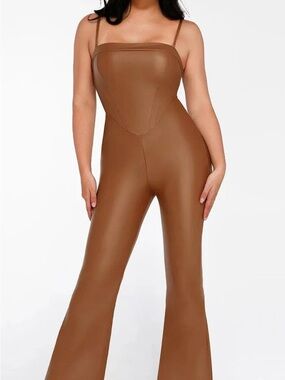 Shapewear Faux Leather Corset Jumpsuit Set Size S Jacket Sz M